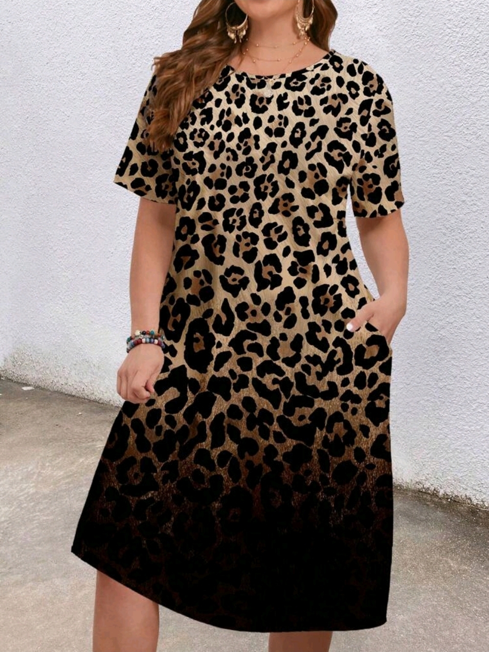 Leopard Ombre To Black Short Sleeve Shift Dress Size 16 & 18